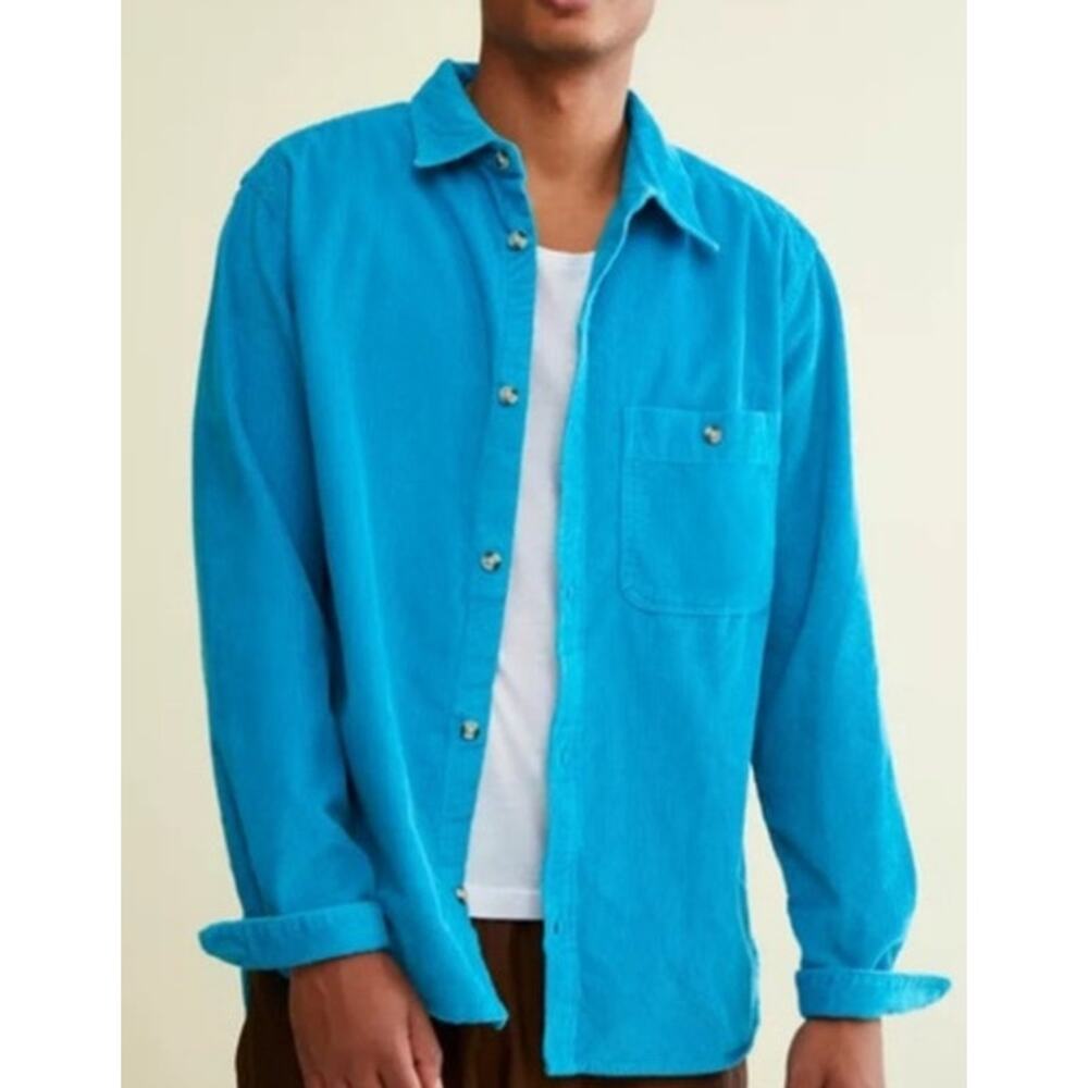 Urban Outfitters Corduroy Blue Big Work Button Down Shirt US Mens L New